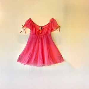 Victoria's Secret 2007 pink & orange polka dotted mesh babydoll